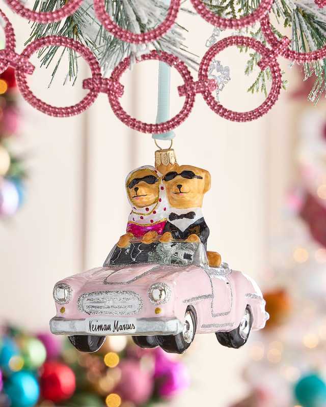 Dogs in Pink Cabrio Christmas Ornament